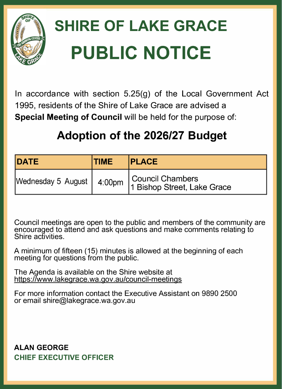 Public Notice, Special Council Meeting 05 August 2026