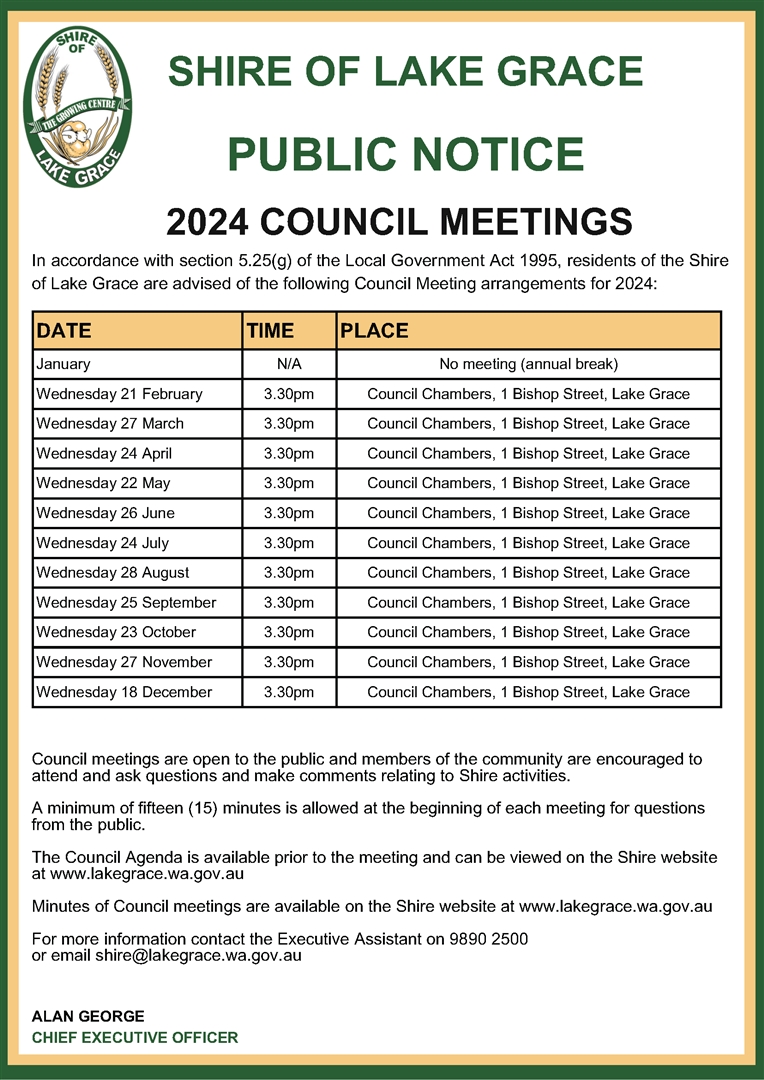 Public Notice 2024 council meeting dates
