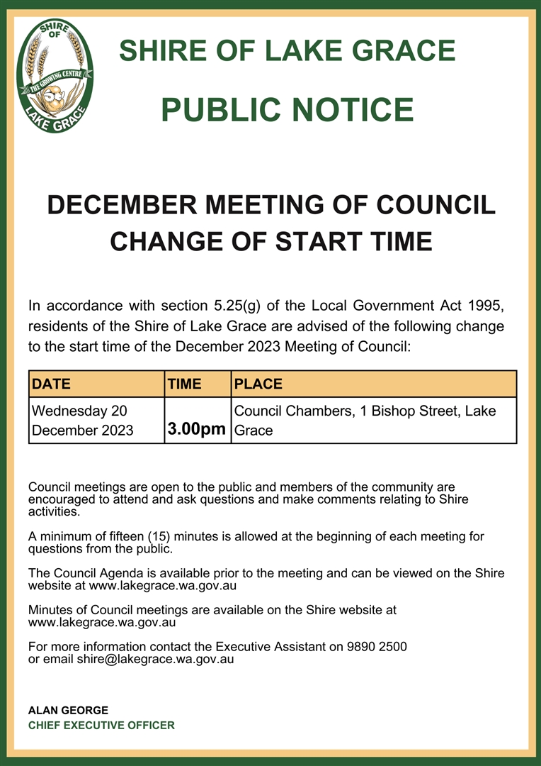 2023 December Meeting Change of Time Public Notice